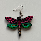 Mystic Dragonfly Mandala Earrings – Handpainted Art in Peacock Shades