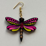 Mystic Dragonfly Mandala Earrings – Handpainted Art in Peacock Shades