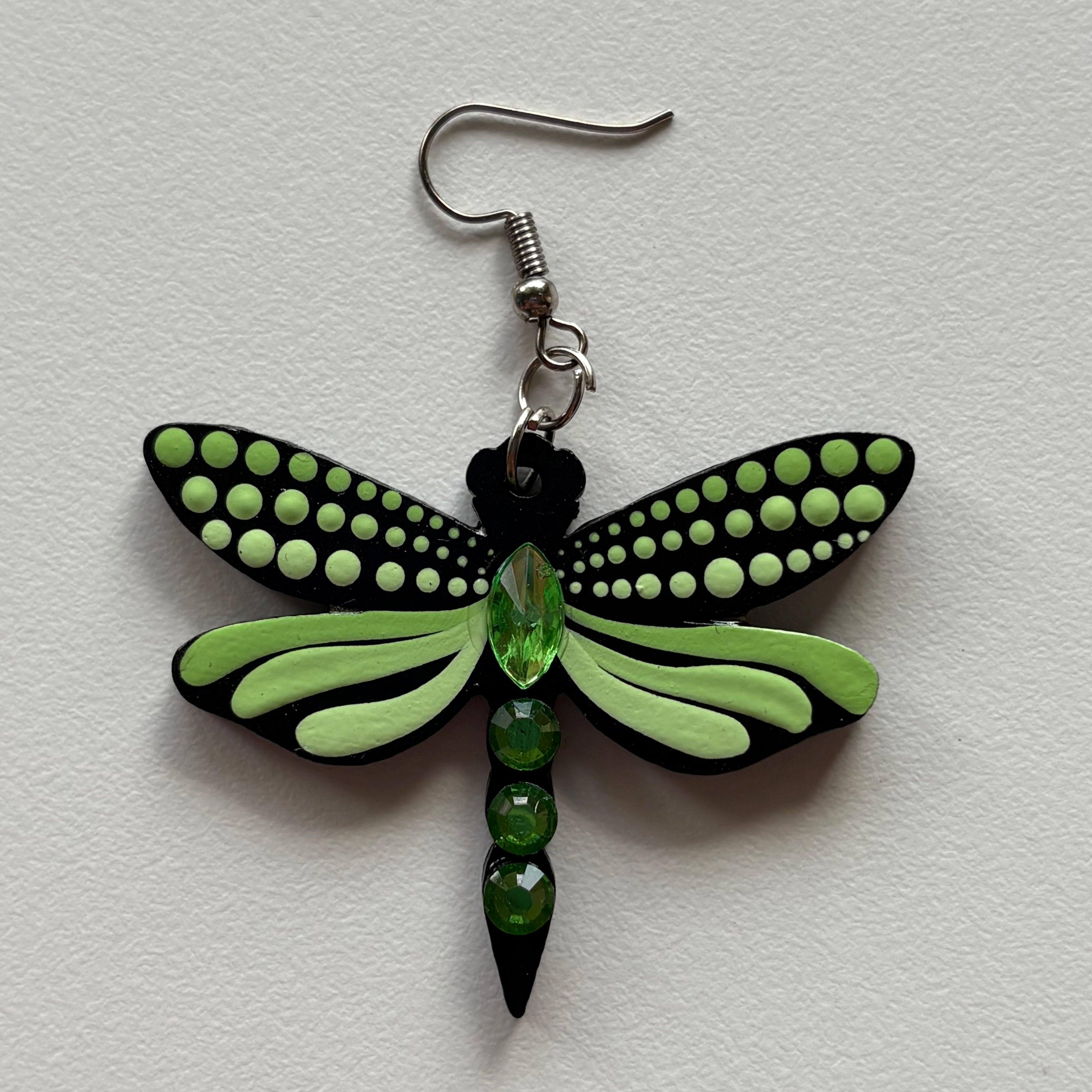 Mystic Dragonfly Mandala Earrings – Handpainted Art in Peacock Shades