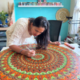 Hand-Painted 3ft Mandala Wall Art – Intricate Dot Art in Orange & Green | Large Statement Home Décor