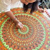 Hand-Painted 3ft Mandala Wall Art – Intricate Dot Art in Orange & Green | Large Statement Home Décor