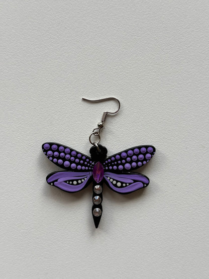 Mystic Dragonfly Mandala Earrings – Handpainted Art in Peacock Shades