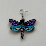 Mystic Dragonfly Mandala Earrings – Handpainted Art in Peacock Shades