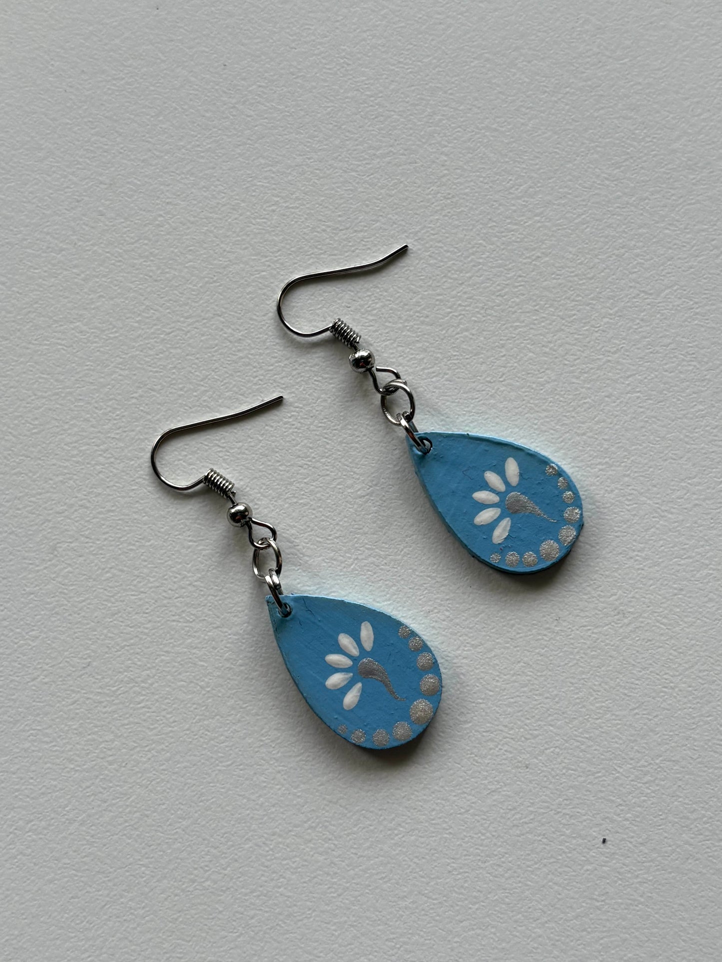 Sky Blue l Drop Earrings – Hand painted Minimal Mandala Style