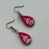 Pink Petal Drop Earrings – Handpainted Minimal Mandala Elegance