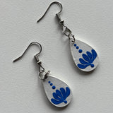 Blue Blossom Teardrop Earrings – Minimal Handpainted Mandala Charm