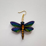 Mystic Dragonfly Mandala Earrings – Handpainted Art in Peacock Shades