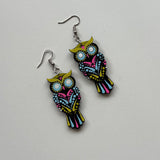 Vibrant Owl Mandala Earrings – Handpainted Boho Charm