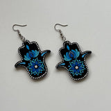 Hamsa Hand Dot Mandala Earrings – Shades of Blue