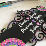 Pink and Green Regal Cutwork Dot Mandala Nameplate