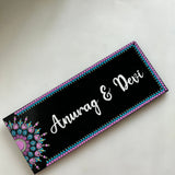 Purple & Green Semi  Dot Mandala Rectangular Nameplate – 12 x 30 cm