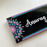 Purple & Green Semi  Dot Mandala Rectangular Nameplate – 12 x 30 cm