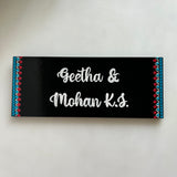 Red & Blue Hand-painted Dot Mandala Border Rectangular Nameplate – 12 x 30 cm