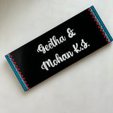 Red & Blue Hand-painted Dot Mandala Border Rectangular Nameplate – 12 x 30 cm