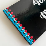 Red & Blue Hand-painted Dot Mandala Border Rectangular Nameplate – 12 x 30 cm