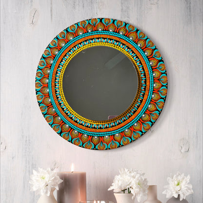 Dot Art Mandala Wall Decor - Mirror Round Orange Blue