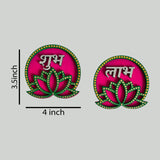 Handpainted Shubh Labh Wall Hanging – Lotus Design in Pink & Green (Approx. 4 Inch)