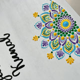 Pastel Floral Dot Mandala Round Nameplate – 16 Inch – Hand-painted Personalized Door/Wall Sign
