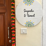 Pastel Floral Dot Mandala Round Nameplate – 16 Inch – Hand-painted Personalized Door/Wall Sign