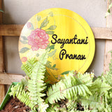 Blooms of Nature Floral Hand-painted Circular Nameplate – 12" – Personalized Wooden Door/Wall Sign