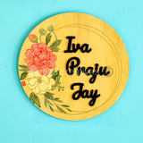 Blooms of Nature Floral Hand-painted Circular Nameplate – 12" – Personalized Wooden Door/Wall Sign