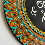 Orange & Teal Floral Dot Mandala Round Nameplate – 16" – Hand-painted Personalized Door/Wall Sign