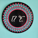 Pink & Teal Dot Mandala Round Nameplate – 16 Inch – Hand-painted Personalized Door/Wall Sign