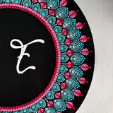 Pink & Teal Dot Mandala Round Nameplate – 16 Inch – Hand-painted Personalized Door/Wall Sign