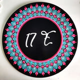 Pink & Teal Dot Mandala Round Nameplate – 16 Inch – Hand-painted Personalized Door/Wall Sign