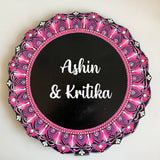 Pink Hues Dot Mandala Circular Nameplate with Curved Edge – 12 Inch – Hand-painted Personalized Door/Wall Sign