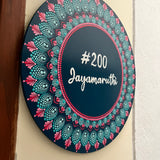 Turquoise & Pink Dot Mandala Round Nameplate – 16" – Hand-painted Personalized Door/Wall Sign