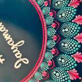 Turquoise & Pink Dot Mandala Round Nameplate – 16" – Hand-painted Personalized Door/Wall Sign
