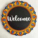 Sun Hues Dot Mandala Circular Nameplate  with curved edge – 12 Inch – Hand-painted Personalized Door/Wall Sign