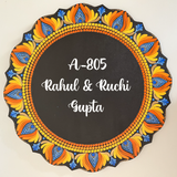 Sun Hues Dot Mandala Circular Nameplate  with curved edge – 12 Inch – Hand-painted Personalized Door/Wall Sign