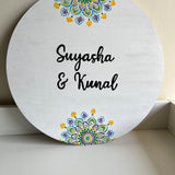 Pastel Floral Dot Mandala Round Nameplate – 16 Inch – Hand-painted Personalized Door/Wall Sign
