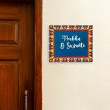Blue and Yellow Handpainted Dot Mandala Rectangular Nameplate – Customizable