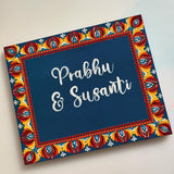 Blue and Yellow Handpainted Dot Mandala Rectangular Nameplate – Customizable