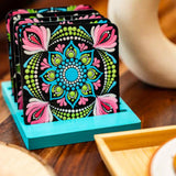 Bloom Radiance – Handpainted Mandala Coaster Set of 6