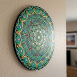 Ocean Grace – Handpainted Teal Dot Mandala Wall Art