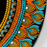 Orange & Teal Floral Dot Mandala Round Nameplate – 16" – Hand-painted Personalized Door/Wall Sign