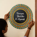 Orange & Teal Floral Dot Mandala Round Nameplate – 16" – Hand-painted Personalized Door/Wall Sign