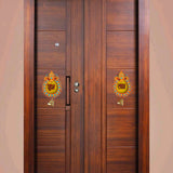 Handpainted Shubh Labh Wall Hanging with Decorative Bells – Pear Drop Design in Yellow, Orange & Blue (Approx. 4x3 Inch)