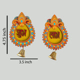 Handpainted Shubh Labh Wall Hanging with Decorative Bells – Pear Drop Design in Yellow, Orange & Blue (Approx. 4x3 Inch)