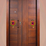 Handpainted Shubh Labh Wall Hanging with Decorative Bells – Pear Drop Design in Pink , Yellow  & Green (Approx. 4x3 Inch)