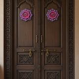 Handpainted Shubh Labh Wall Hanging – Flower Design in Purple & Pink (4x4 Inch)