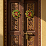 Handpainted Shubh Labh Wall Hanging – Flower Design in Red, Green & Yellow (4x4 Inch)