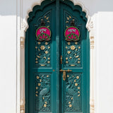 Handpainted Shubh Labh Wall Hanging – Lotus Design in Pink & Green (Approx. 4 Inch)