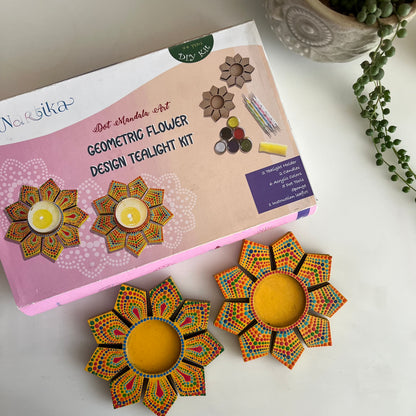 Dot Art Geometric Flower Design Tealight Kit