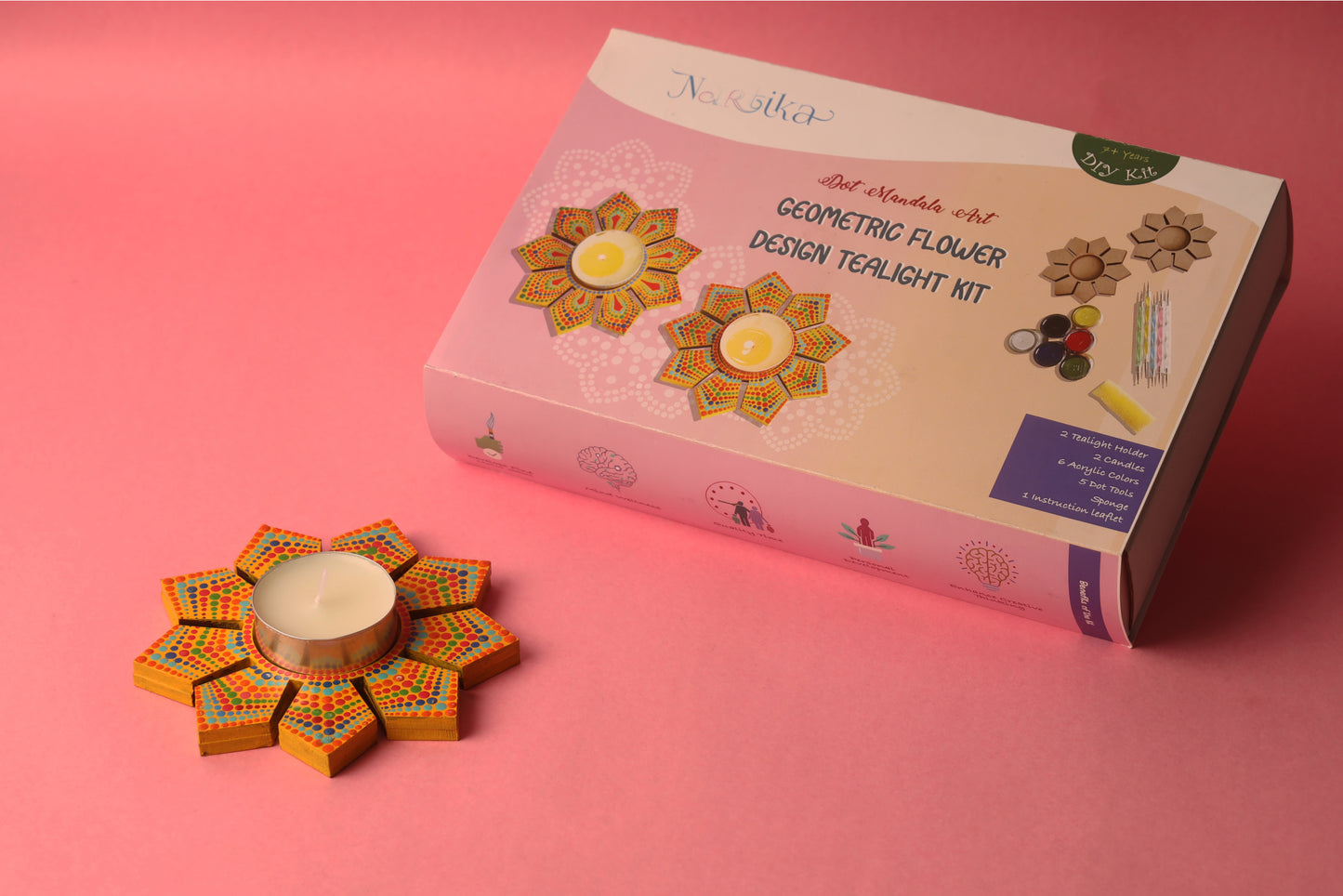 Dot Art Geometric Flower Design Tealight Kit