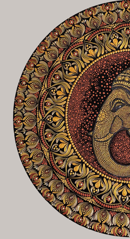 Peaceful Lord Ganesha Mandala in Gold & Red